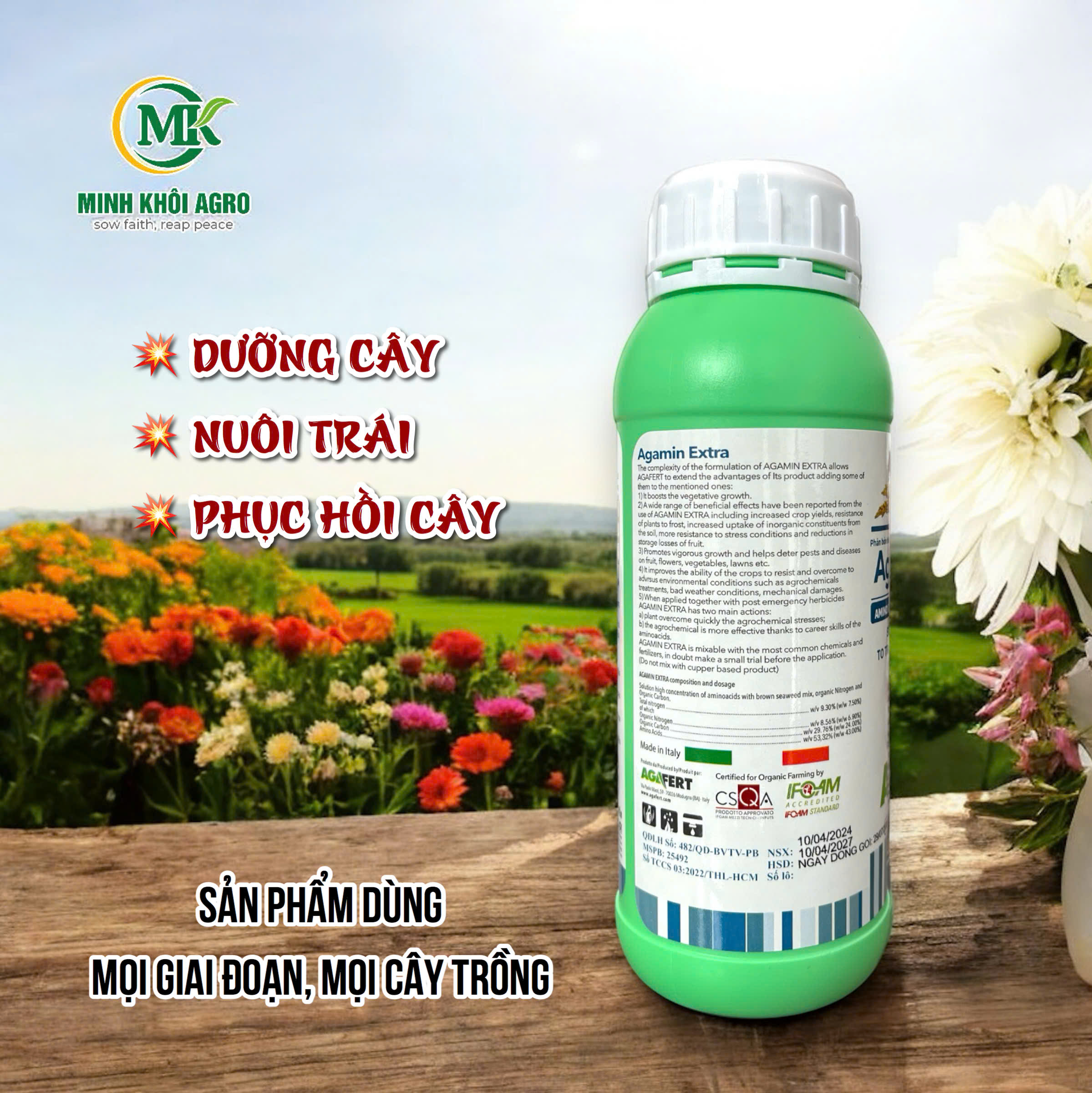 Phân bón hữu cơ Agamin Extra | Amino Acid & Rong biển siêu đậm đặc
